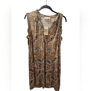 Michael Kors Paisley V-Neck Dress in Gold and Black, NWT